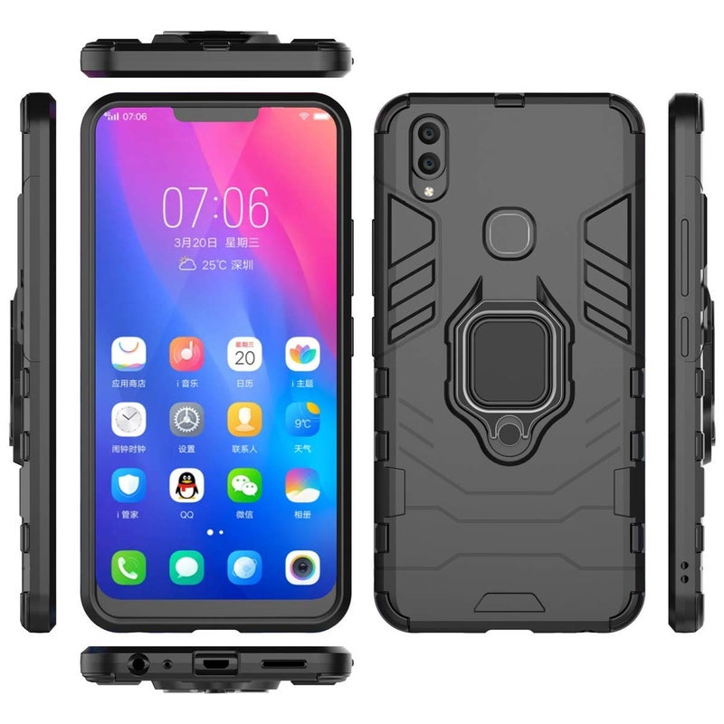 MaiJin LuluMain Compatible with VIVO V9, VIVO V9 Youth, VIVO Y85 Case, Metal Ring Grip Kickstand Shockproof Hard Bumper (Works with Magnetic Car Mount) Dual Layer Rugged Cover (Black) - Image 4